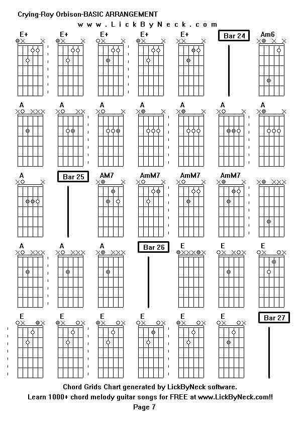 Chord Grids Chart of chord melody fingerstyle guitar song-Crying-Roy Orbison-BASIC ARRANGEMENT,generated by LickByNeck software.